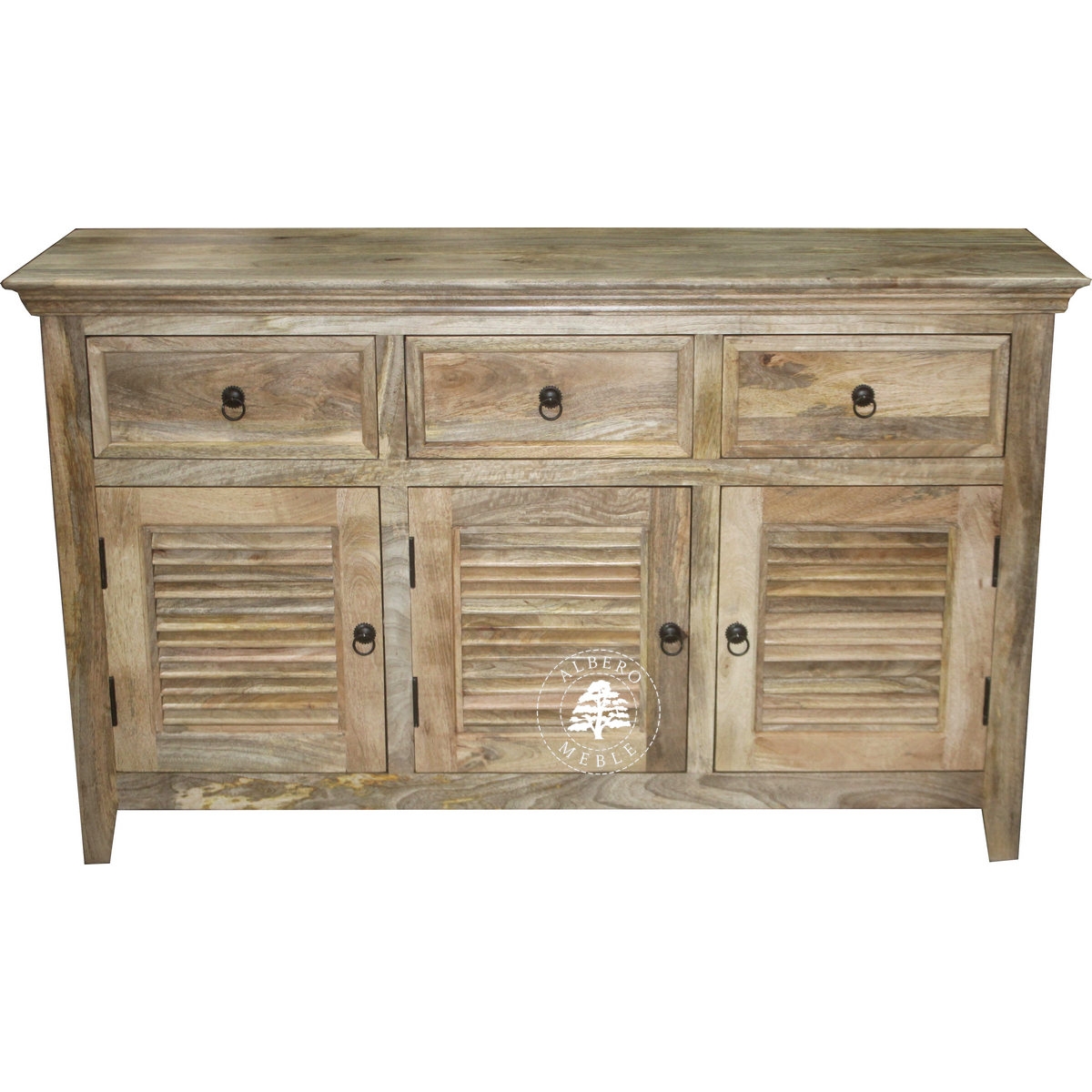 Jasna komoda z drewna mango z żaluzjowymi drzwiami