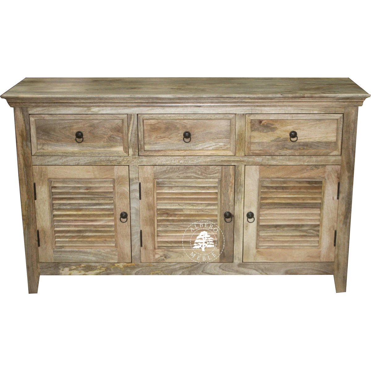 Jasna komoda z drewna mango z żaluzjowymi drzwiami