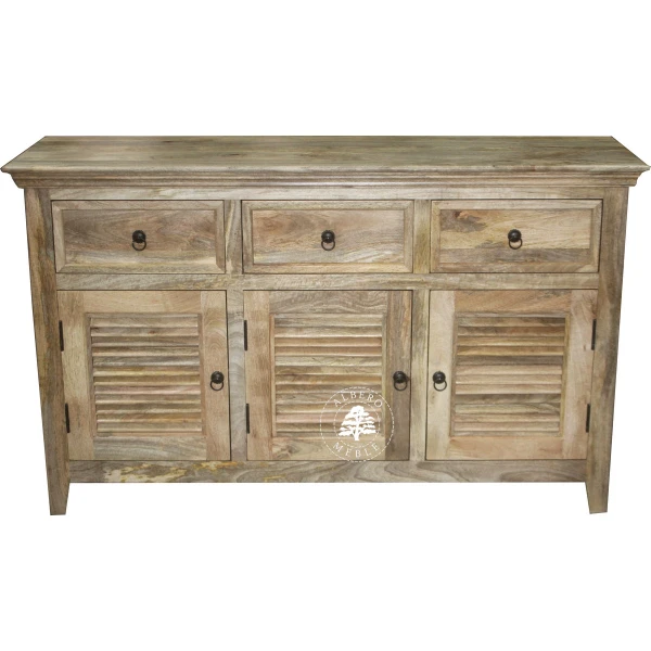 Jasna komoda z drewna mango z żaluzjowymi drzwiami