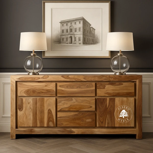 Duża komoda drewniana z czterema szufladami Goa