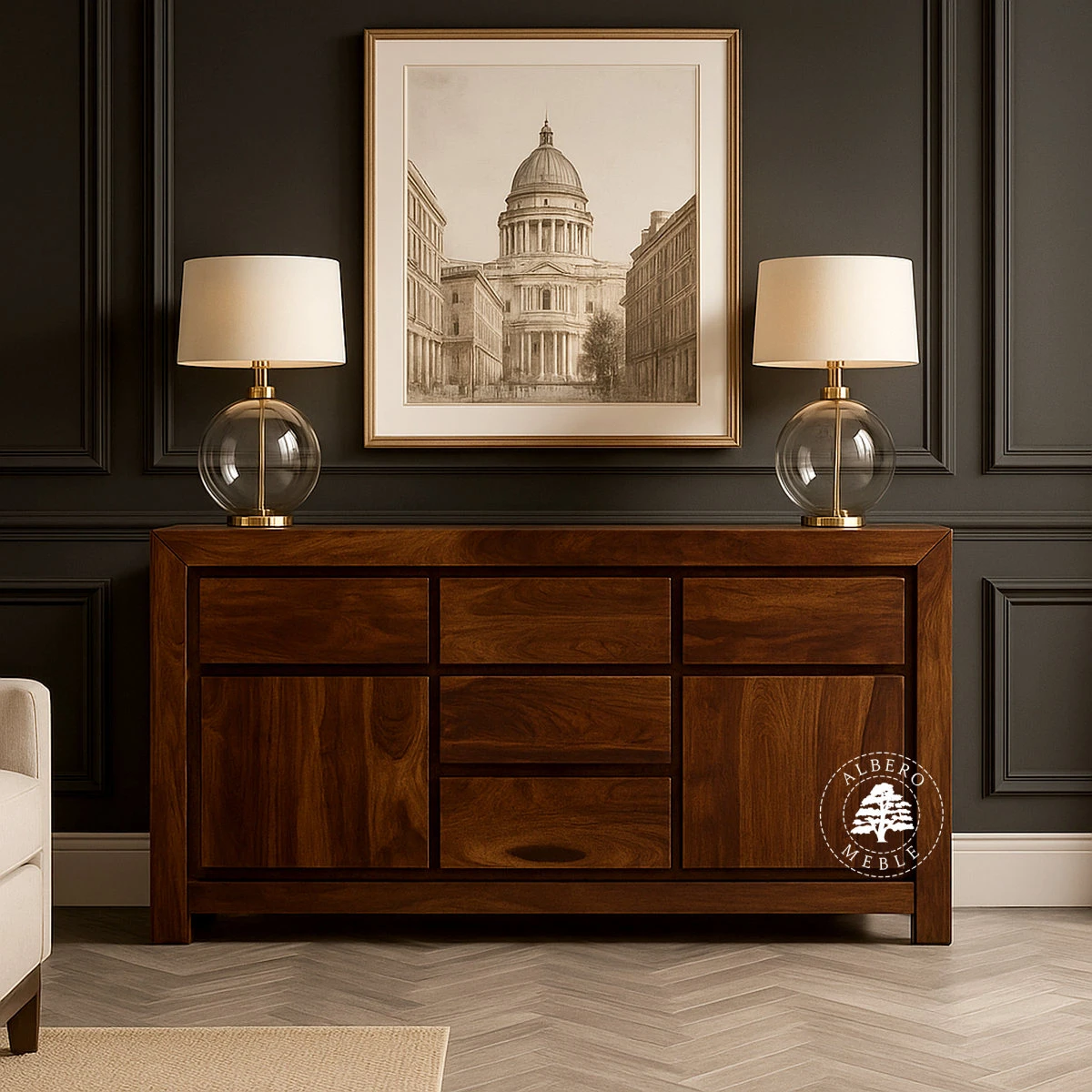 Duża komoda drewniana z czterema szufladami Goa