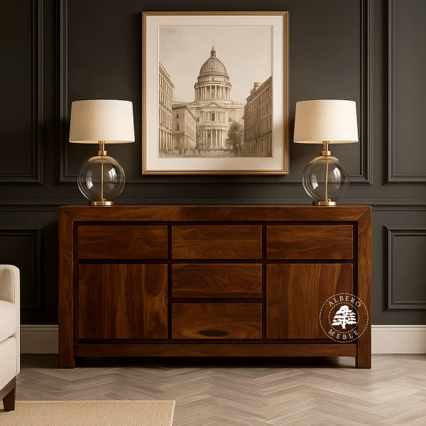 Duża komoda drewniana z czterema szufladami Goa