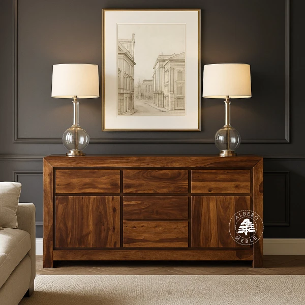 Duża komoda drewniana z czterema szufladami Goa