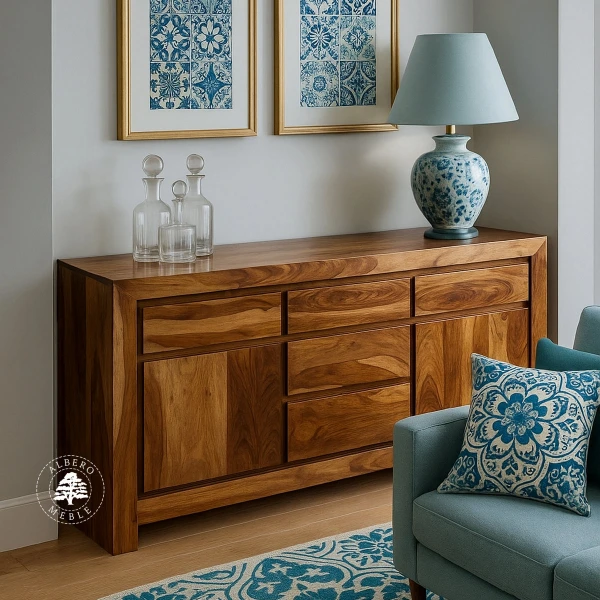 Duża komoda drewniana z czterema szufladami Goa