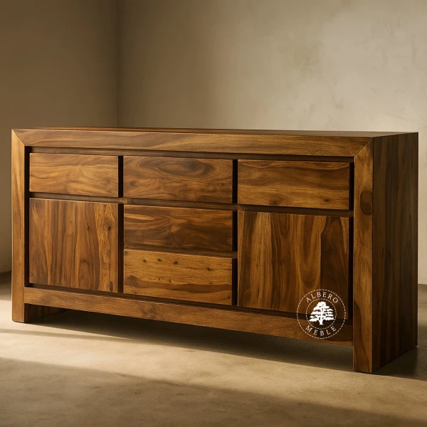 Duża komoda drewniana z czterema szufladami Goa