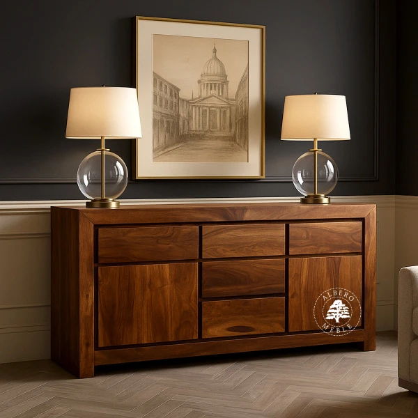 Duża komoda drewniana z czterema szufladami Goa