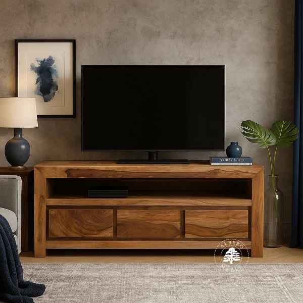 Prosta i nowoczesna szafka RTV z drzewa palisander