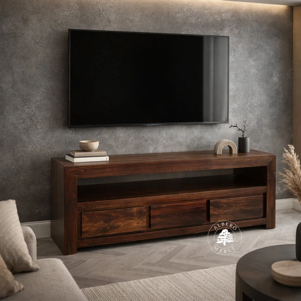 Prosta i nowoczesna szafka RTV z drzewa palisander