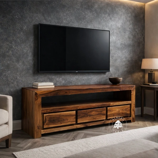 Prosta i nowoczesna szafka RTV z drzewa palisander