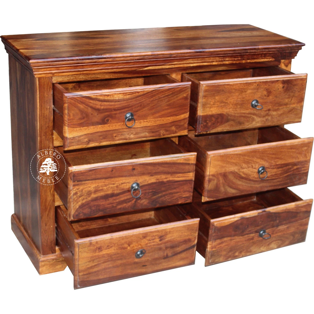 Pojemna klasyczna komoda drewniana z 6 szufladami