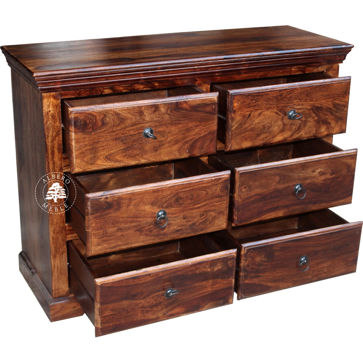 Pojemna klasyczna komoda drewniana z 6 szufladami