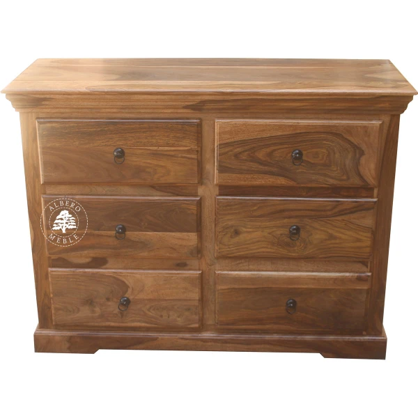 Pojemna klasyczna komoda drewniana z 6 szufladami