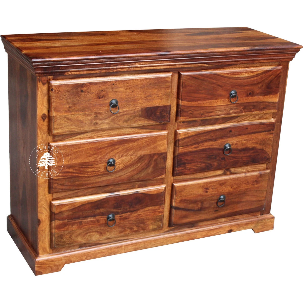 Pojemna klasyczna komoda drewniana z 6 szufladami