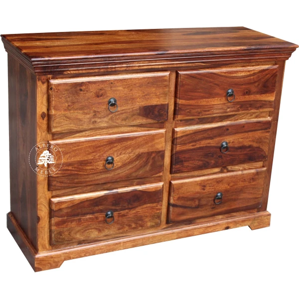 Pojemna klasyczna komoda drewniana z 6 szufladami