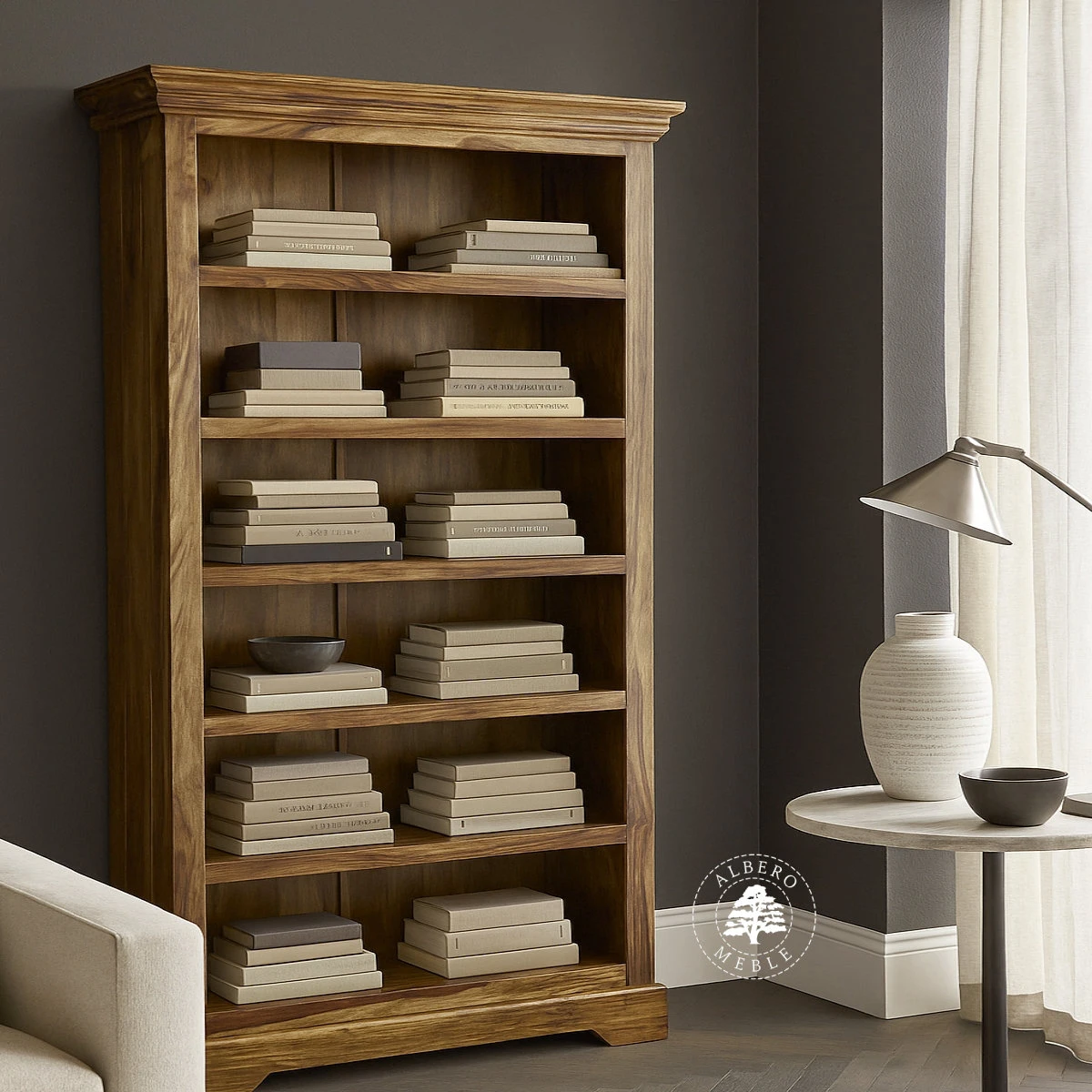 Tradycyjny Regał z Naturalnego Drewna Litego