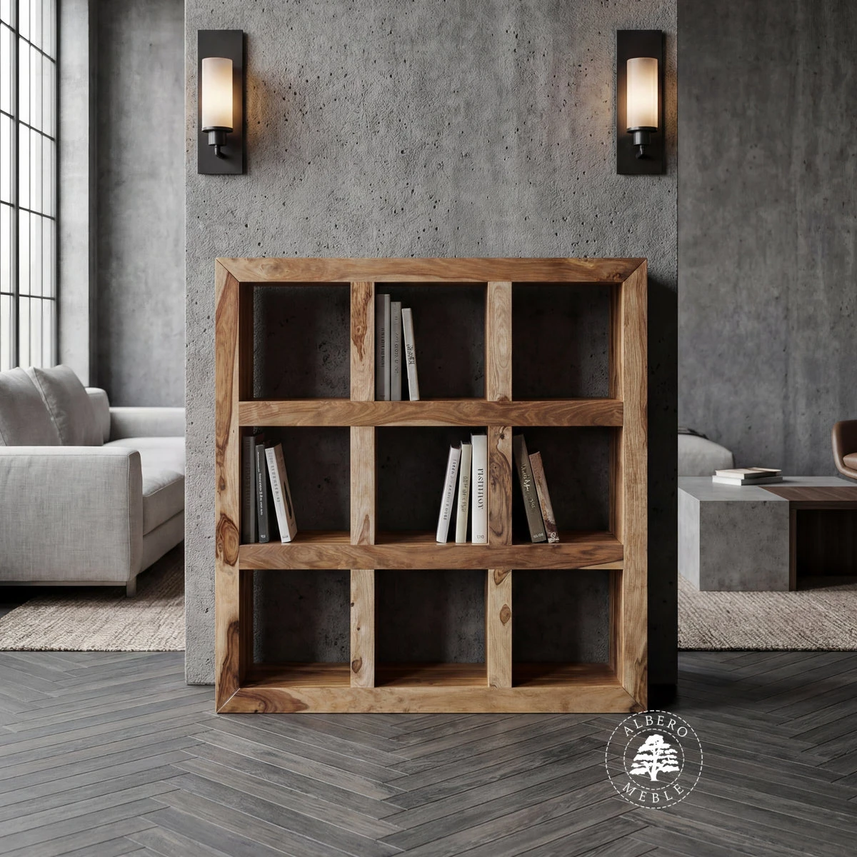 Regał drewniany wykonany z egzotycznego drewna palisandrowe