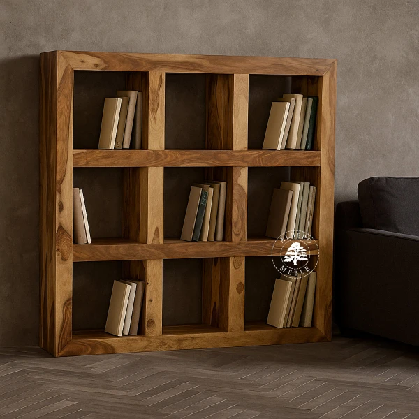 Regał drewniany wykonany z egzotycznego drewna palisandrowe