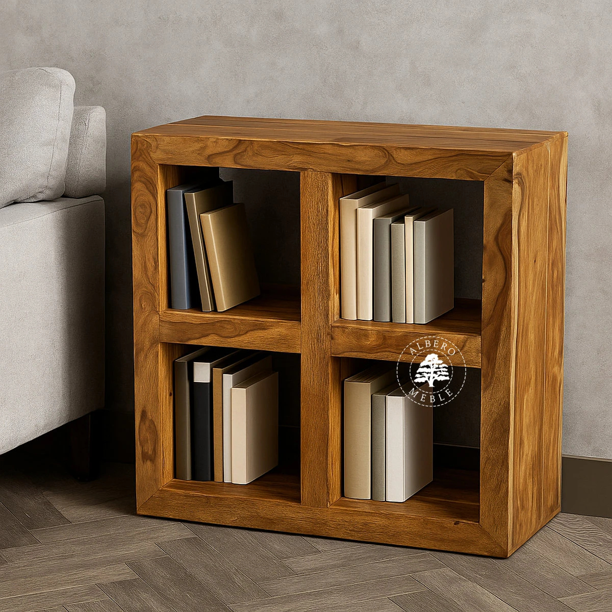 Niski regał otwarty kwadratowy czwórka Modern Cube