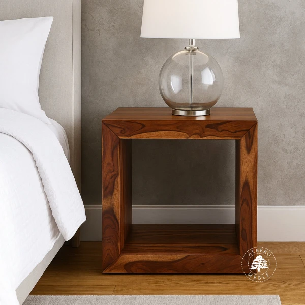 Nowoczesna półka Modern Cube z drewna litego palisander