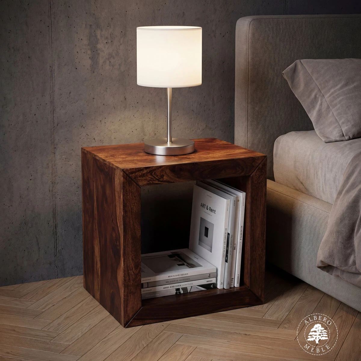 Nowoczesna półka Modern Cube z drewna litego palisander