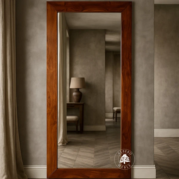 Lustro w prostej ramie z litego drewna palisandru