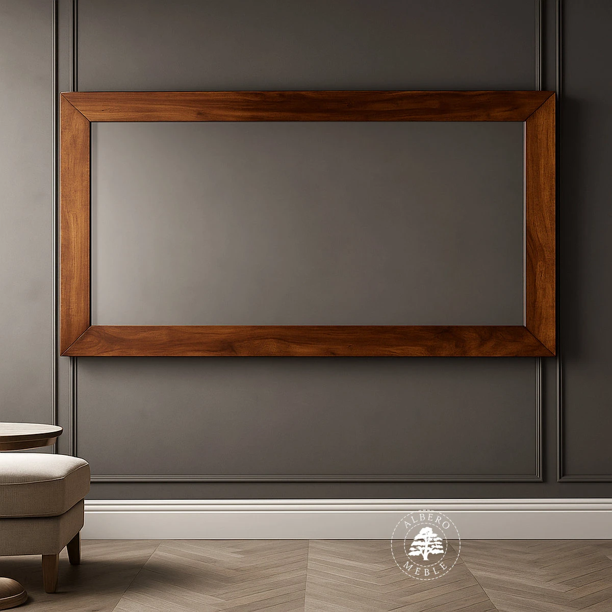 Lustro w prostej ramie z litego drewna palisandru