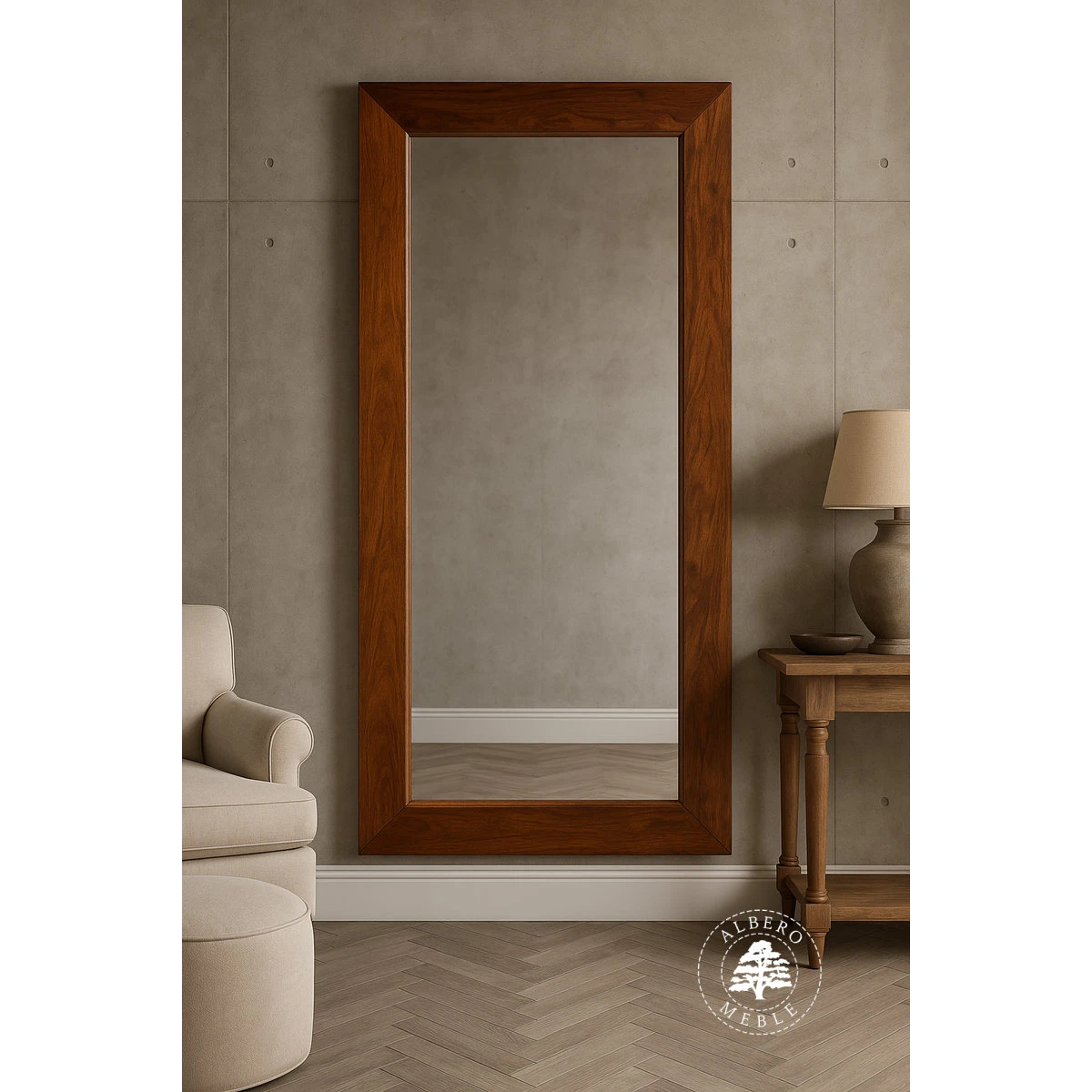 Lustro w prostej ramie z litego drewna palisandru