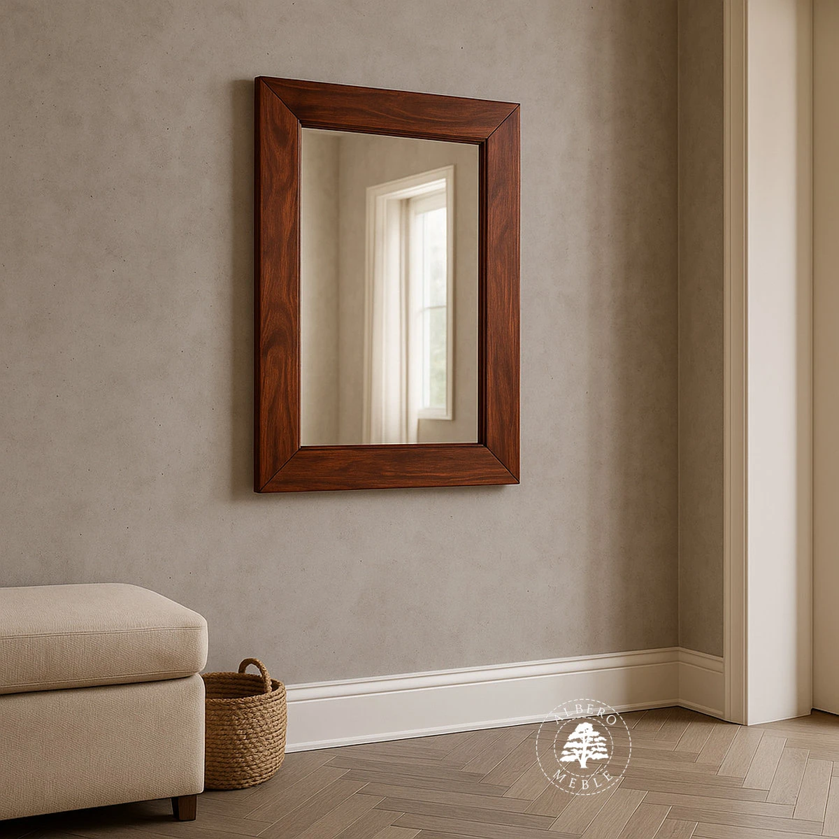 Lustro w prostej ramie z litego drewna palisandru