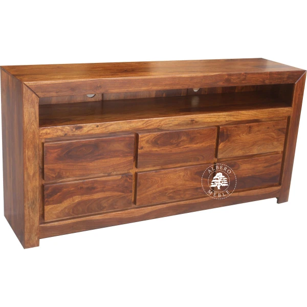 Drewniana komoda telewizyjna z szufladami z palisandru