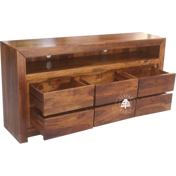 Drewniana komoda telewizyjna z szufladami z palisandru