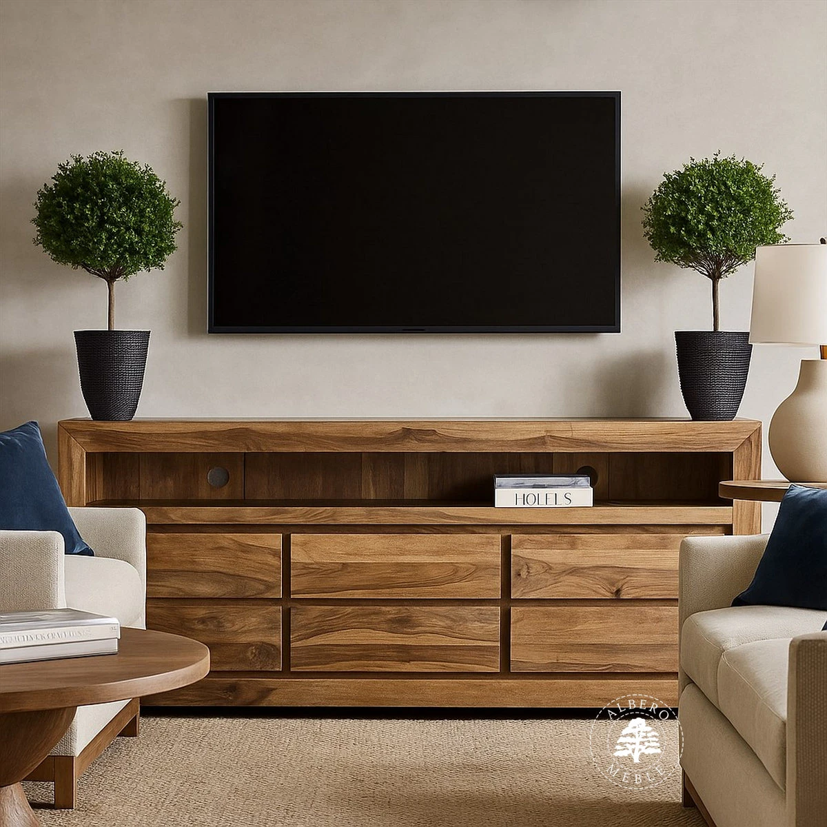 Drewniana komoda telewizyjna z szufladami z palisandru