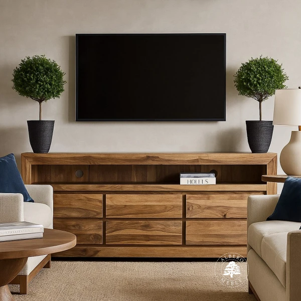 Drewniana komoda telewizyjna z szufladami z palisandru