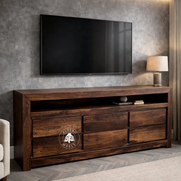 Drewniana komoda telewizyjna z szufladami z palisandru