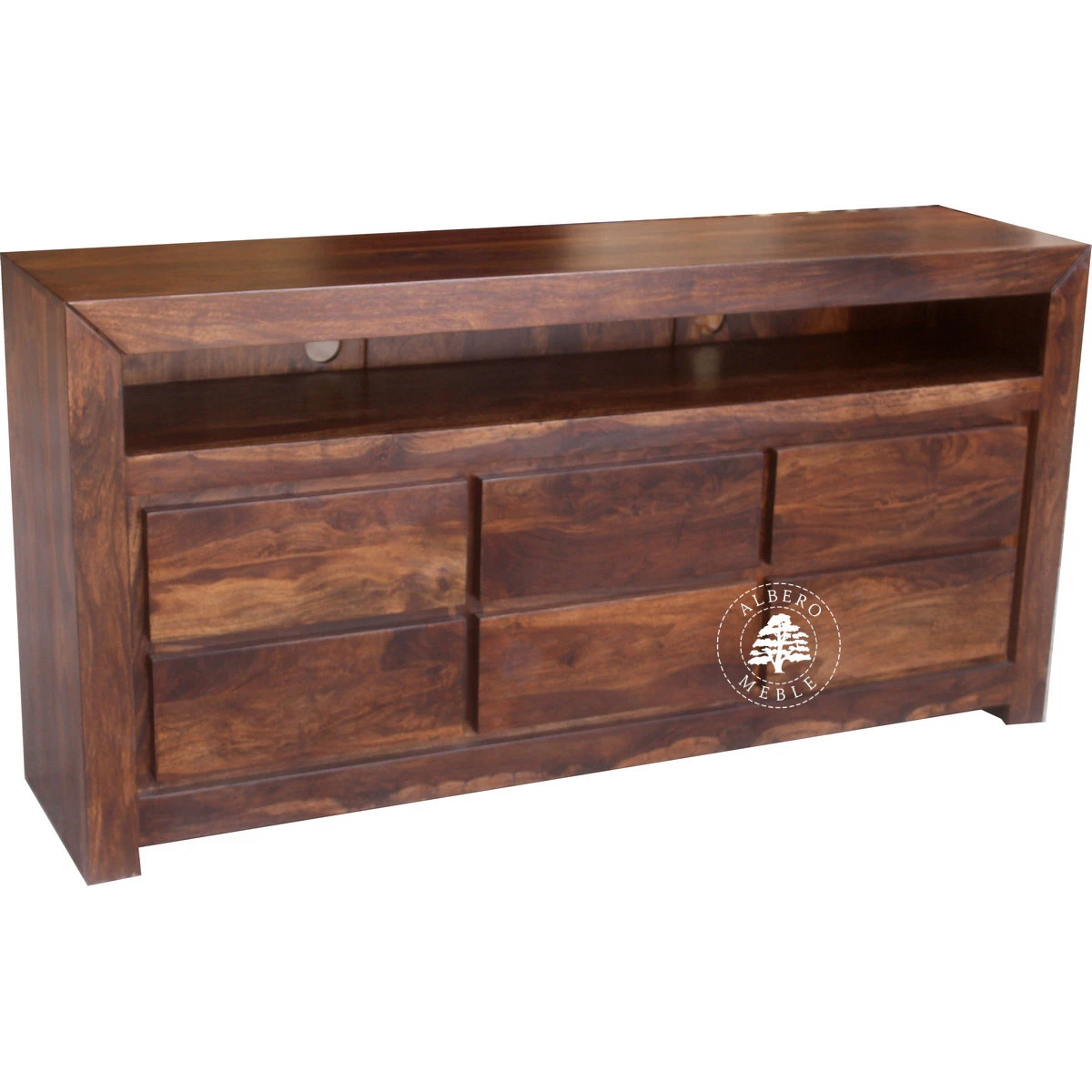 Drewniana komoda telewizyjna z szufladami z palisandru