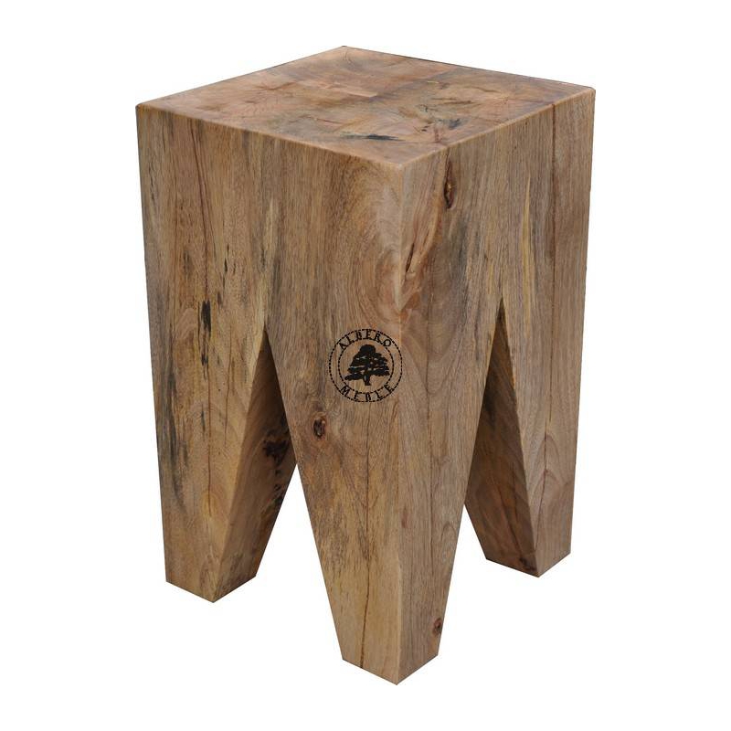 Solidny i masywny stołek z bali drewnianych - Drewno Mango - naturalne