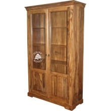Klasyczna drewniana witryna dwudrzwiowa do salonu - Drewno Palisander -  naturalny