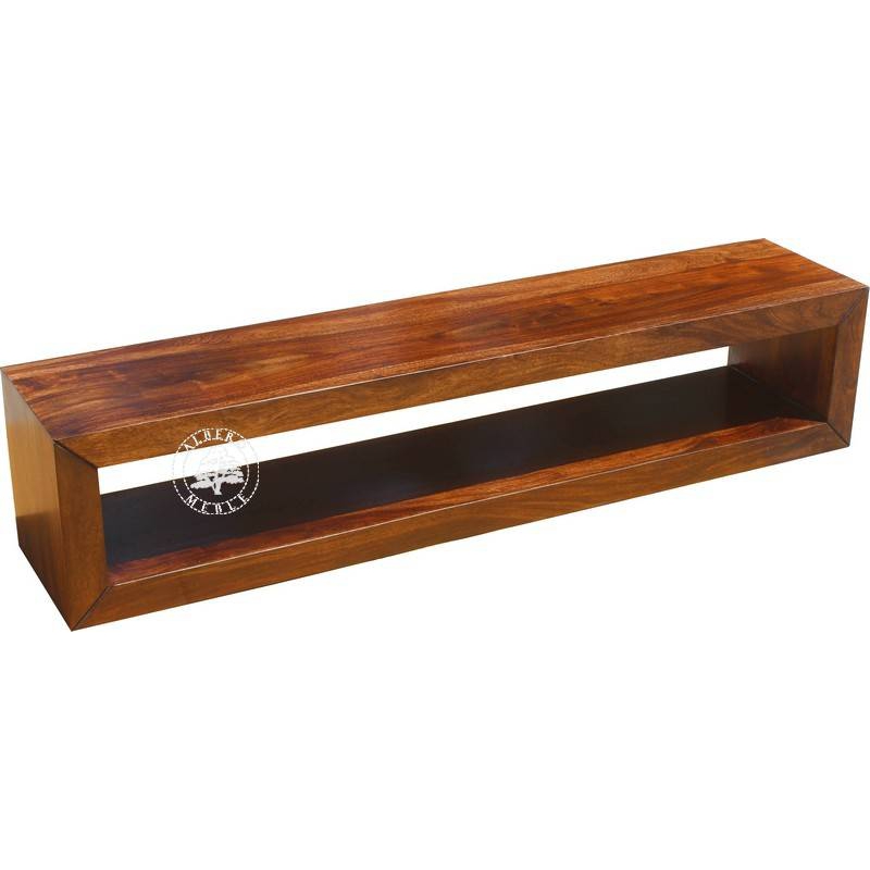 Długa półka drewniana z litego drewna palisander do zawieszenia na ścianie - Drewno Palisander - brąz 