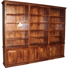 Klasyczna Biblioteka Drewniana na Wymiar, Trzyczęściowa - Drewno Palisander - brąz 