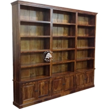 Klasyczna Biblioteka Drewniana na Wymiar, Trzyczęściowa - Drewno Palisander - brąz 