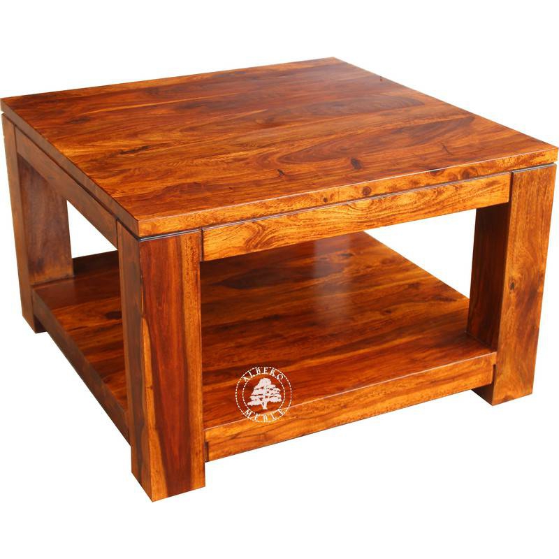 Kwadratowy stolik kawowy Goa z drewna do salonu - Drewno Palisander - brąz 