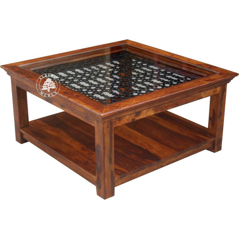 Indyjski Stolik Kawowy Inkrustowany Metalem Jali10 125x90 Stoliki
