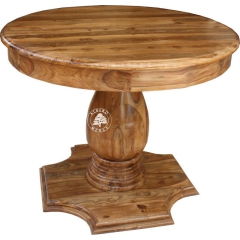 Drewniany stół okrągły na masywnej nodze