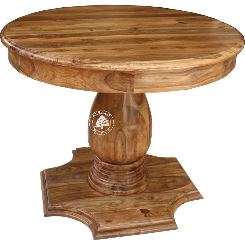 Drewniany stół okrągły na masywnej nodze - Drewno Palisander -  naturalny