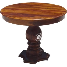 Drewniany stół okrągły na masywnej nodze - Drewno Palisander - brąz 