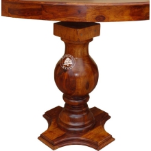 Drewniany stół okrągły na masywnej nodze - Drewno Palisander - brąz 