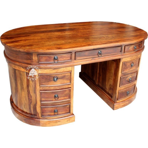Duże owalne biurko gabinetowe z litego drewna palisander