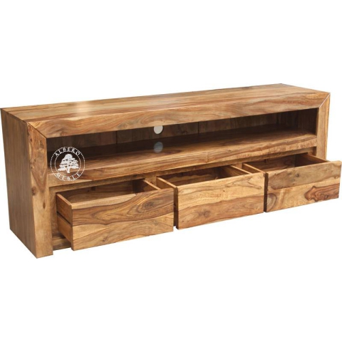 Nowoczesna szafka TV do salonu z szufladami wykonana w całości z litego drewna naturalnego