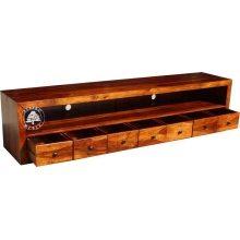 Długa komoda drewniana RTV z szufladami wykonana na wymiar - Drewno Palisander - brąz , dł. 240 x gł. 55 x wys.50 cm