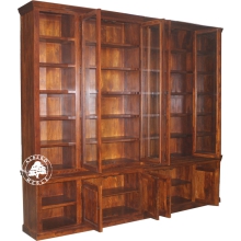 Biblioteka klasyczna do gabinetu, wykonana z litego drewna - Drewno Palisander - brąz , 300 x h 260 x 45 cm
