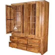 Drewniana nowoczesna szafa trzydrzwiowa z szufladami na wymiar - Drewno Palisander -  naturalny